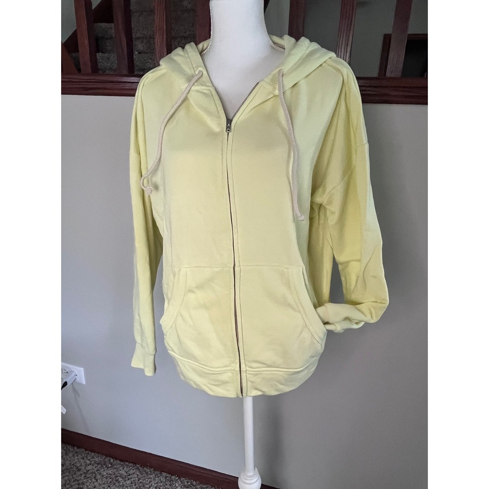Lou & Grey Womens Yellow Full Zip Hoodie Sweatshirt Drop Shoulder Medium